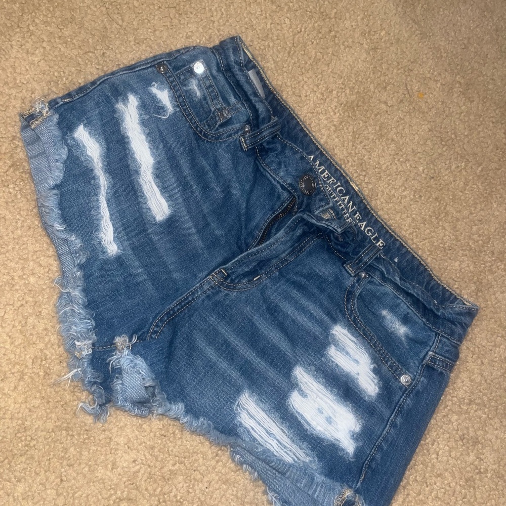 American Eagle Outfitters Blue Distressed Jean Shorts